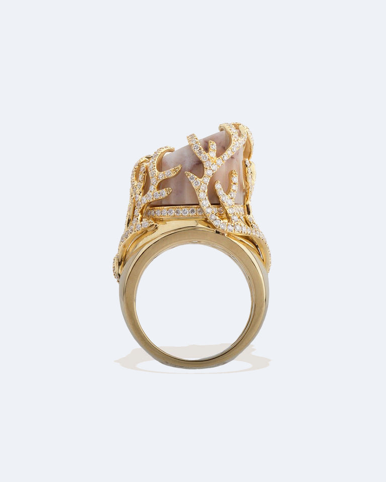 La Mort de Sophocle - Bague en Or Jaune 18 Carats, Marbre et Diamants