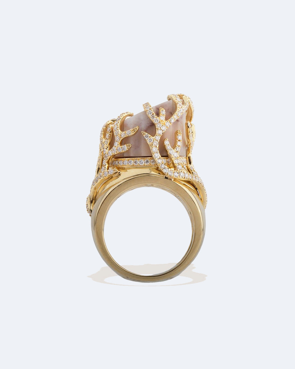 La Mort de Sophocle - Bague en Or Jaune 18 Carats, Marbre et Diamants
