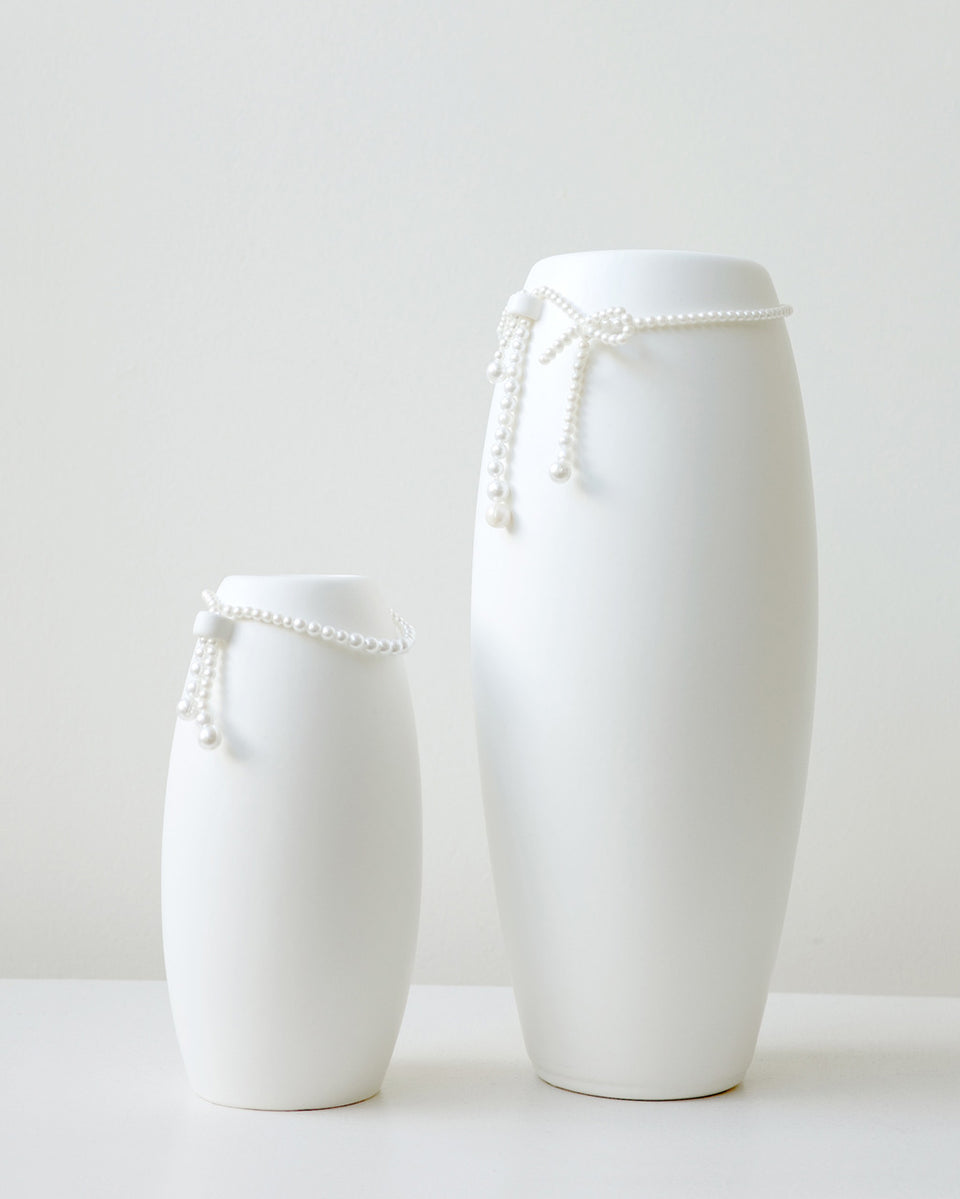 Where Time Thins - Medium Vase In Matte White w/ Faux Pearl