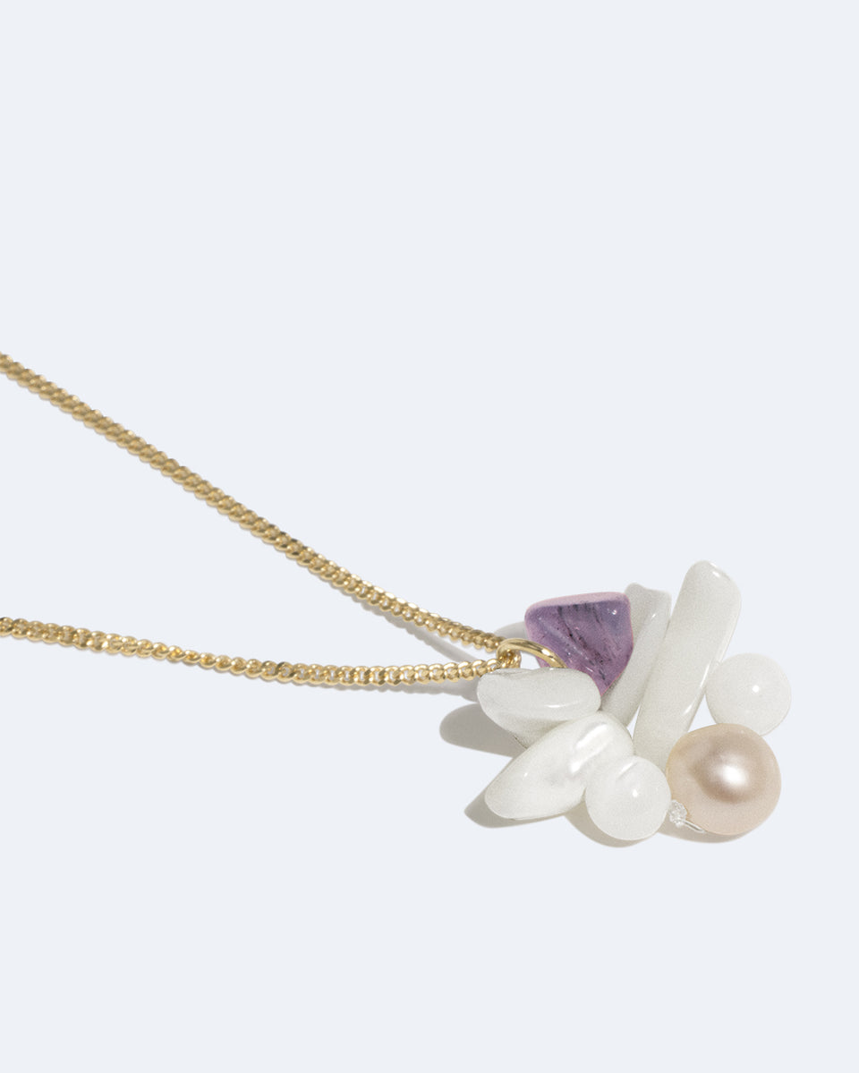 Unnecessary Drama? - Pearl, Mother of Pearl and Amethyst Bead Gold Vermeil Pendant
