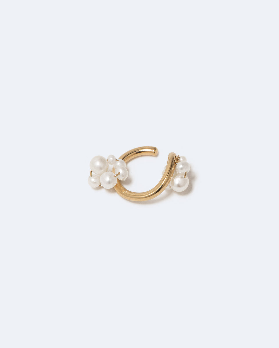 Surfacing - Manchette d'oreille en vermeil d'or recyclé et perle