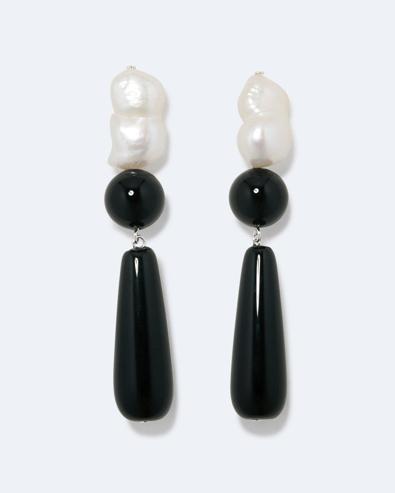 Tarn II - Pearl and Black Onyx Recycled Silver Earrings