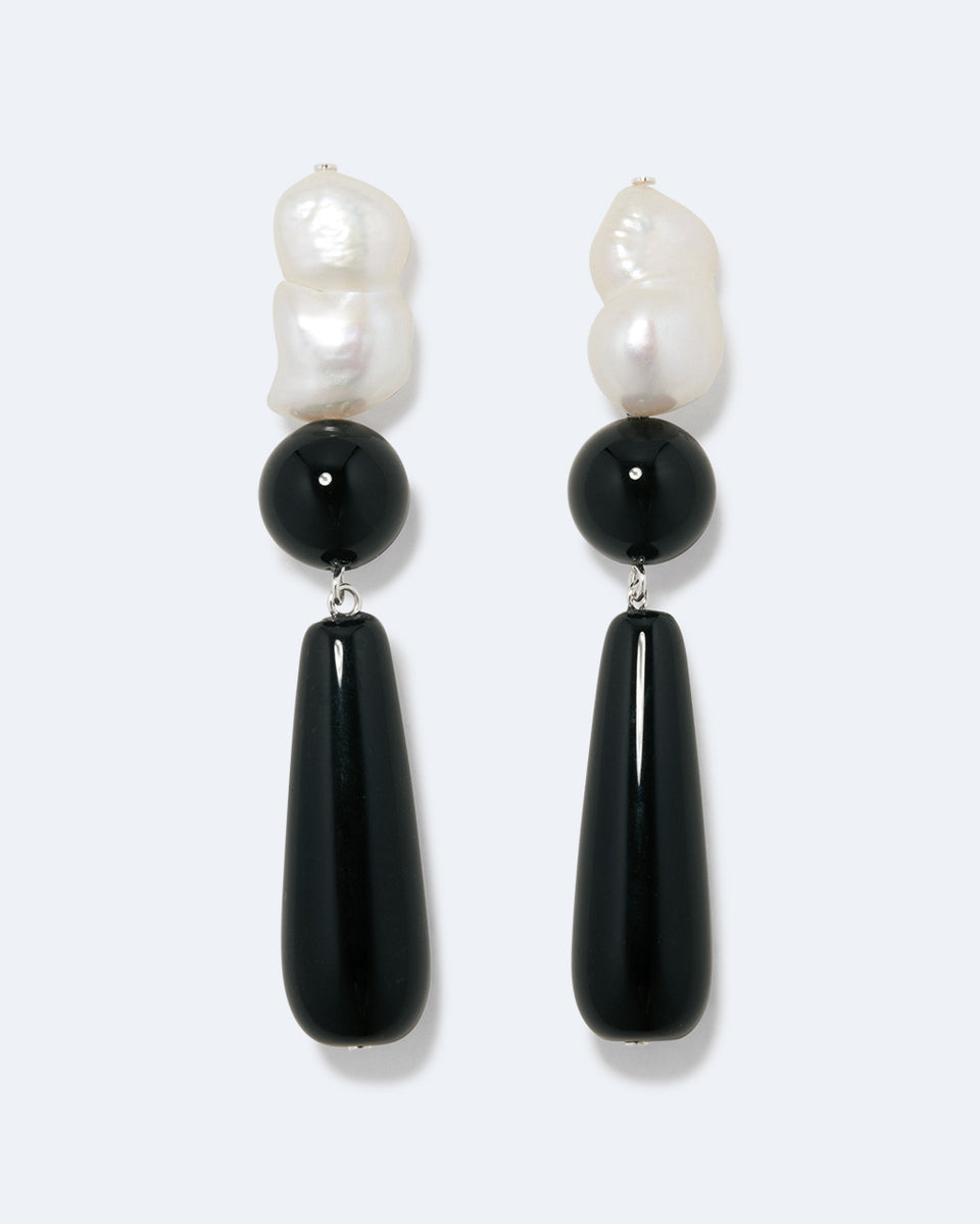 Tarn II - Pearl and Black Onyx Recycled Silver Earrings