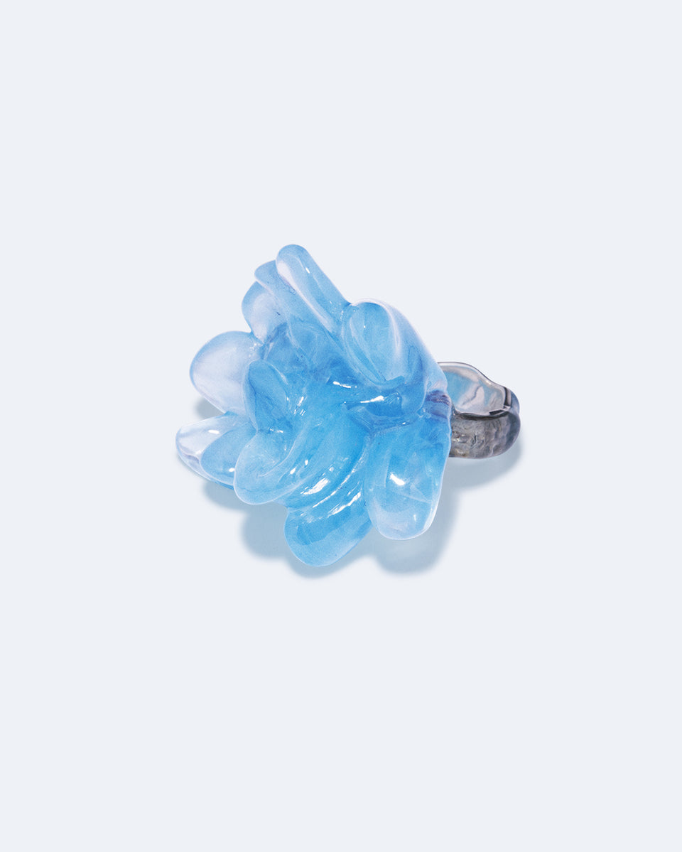 R2275 - Bague en résine bleue et argent recyclé