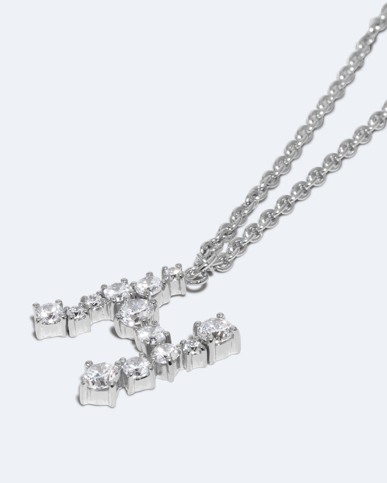 Glitchy H - Cubic Zirconia and Rhodium Plated Pendant