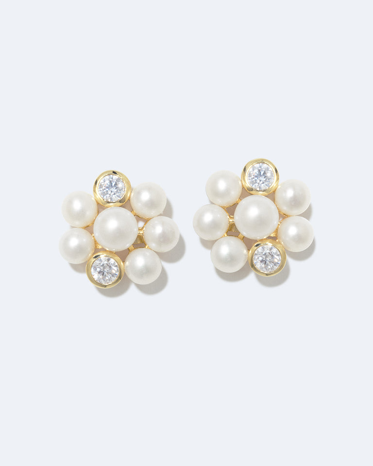Lightdrops - Boucles d'oreilles clous en Vermeil d'Or Recyclé, Perle et Zircone