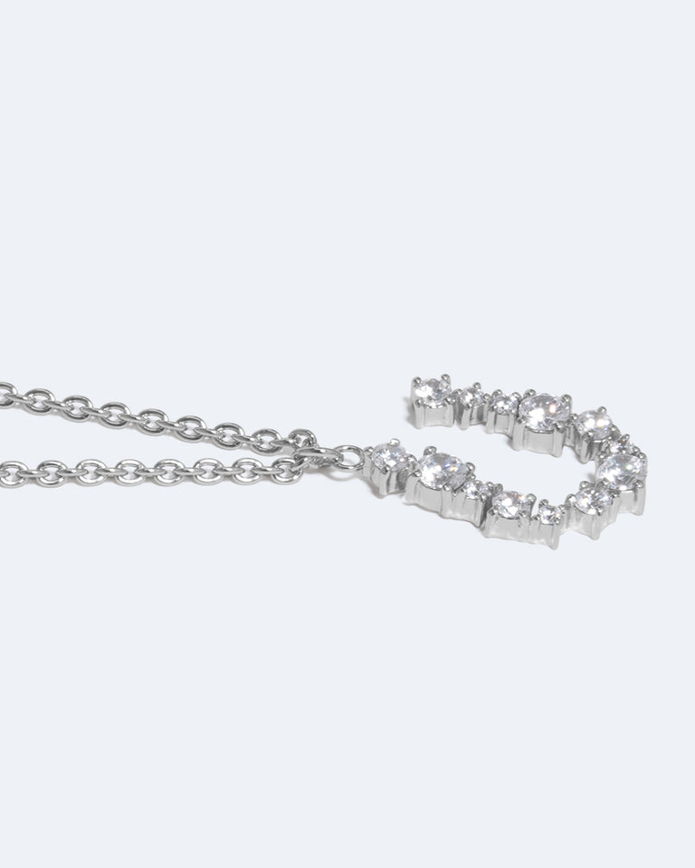 Glitchy U - Cubic Zirconia and Rhodium Plated Pendant