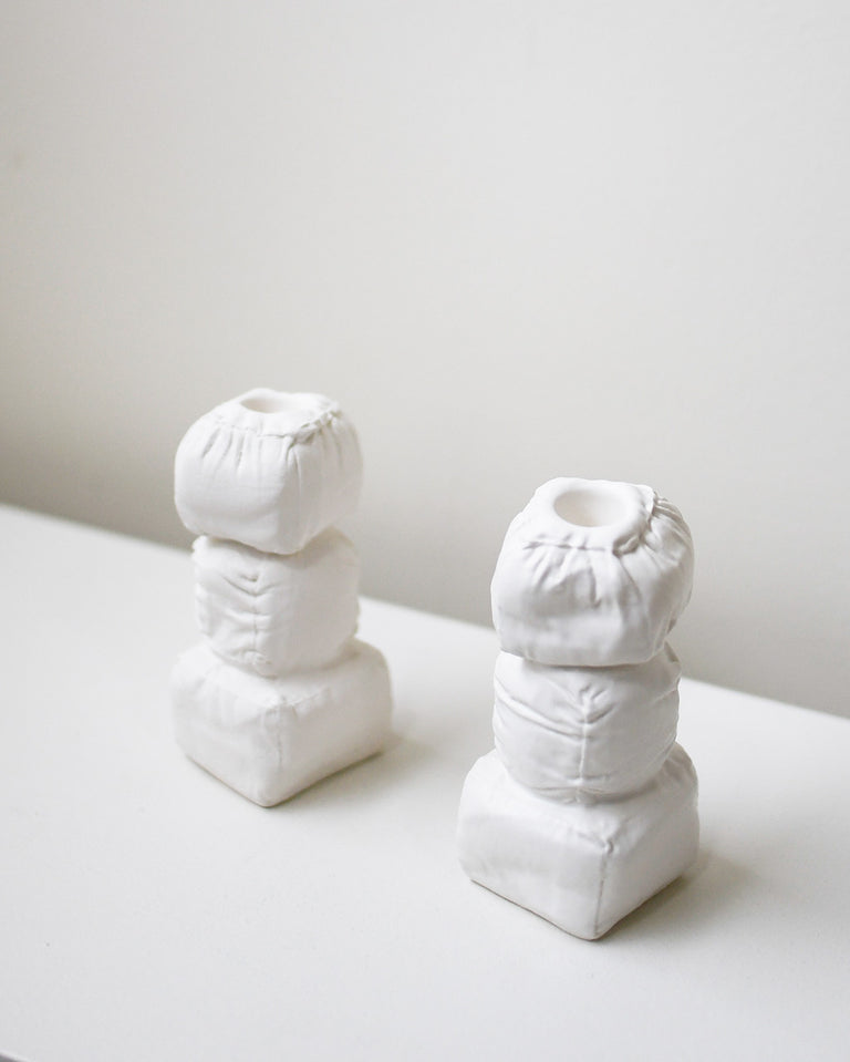 "Stuffed" - Set of 2 Candlesticks in Matte White