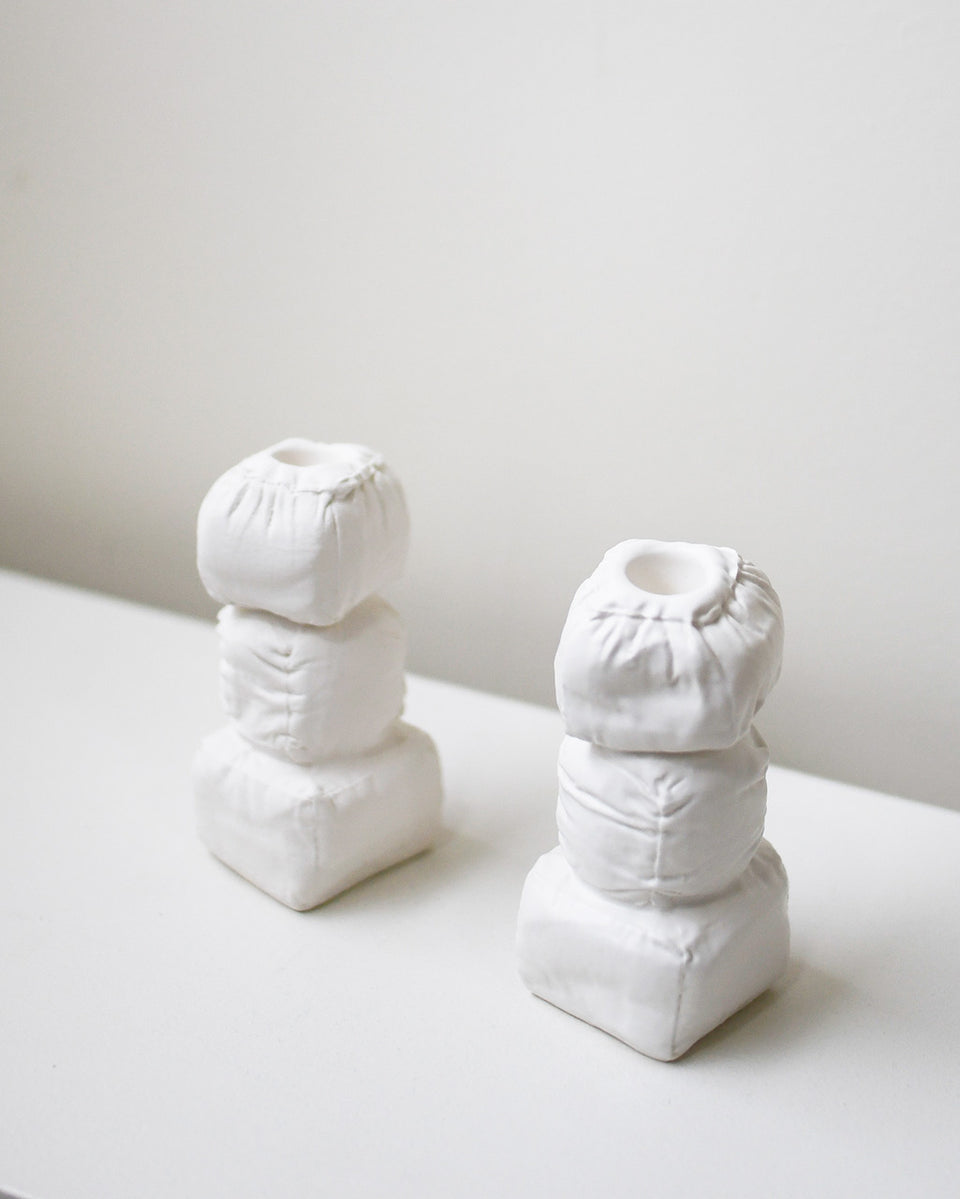 "Stuffed" - Set of 2 Candlesticks in Matte White