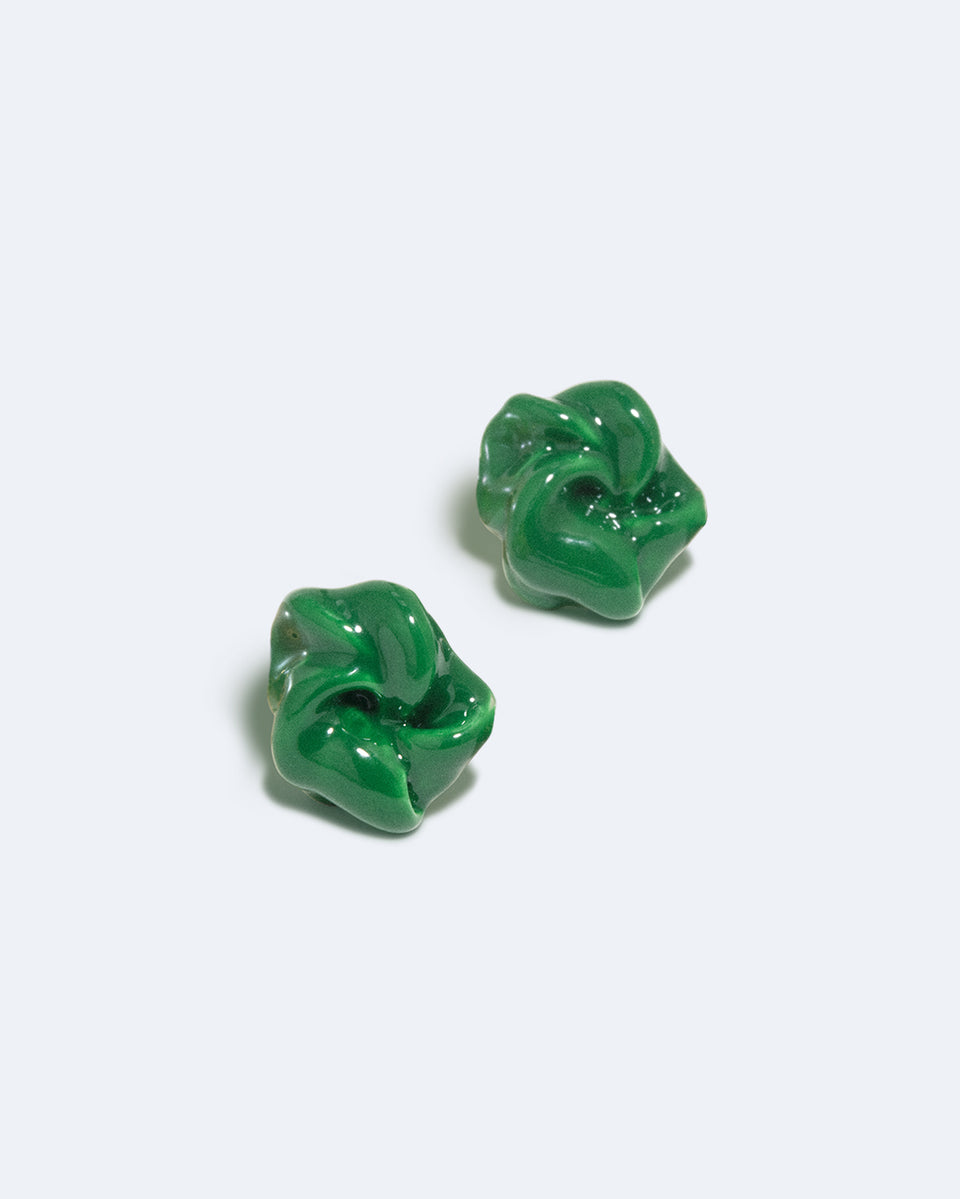 The Depths of Time - Green Enamel and Recycled Silver Earrings