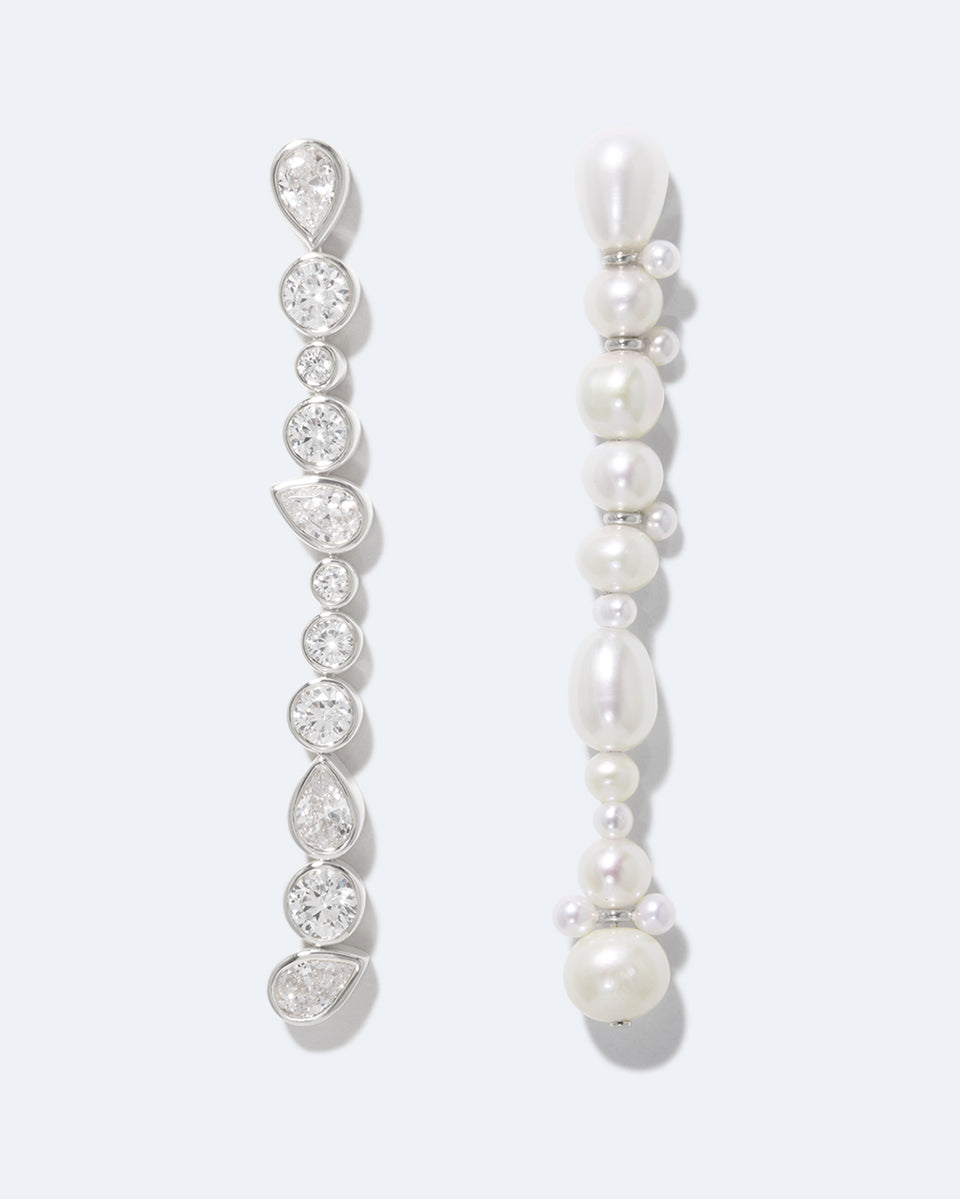 Glitch - Pearl and Zirconia Recycled Silver Earrings
