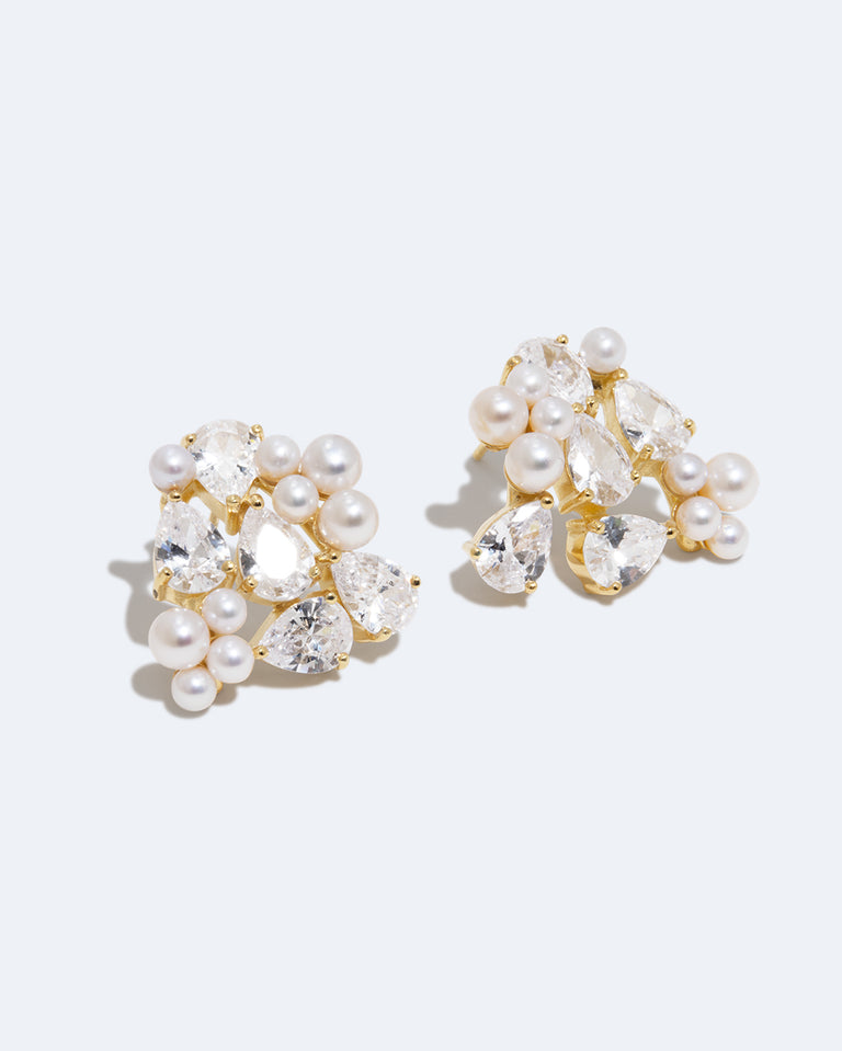 The Breaths We Dare To Take - Pearl and Zirconia Recycled Gold Vermeil Earrings