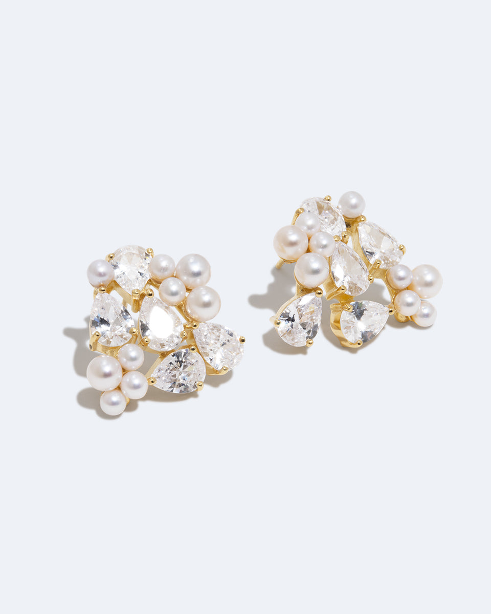 The Breaths We Dare To Take - Pearl and Zirconia Recycled Gold Vermeil Earrings