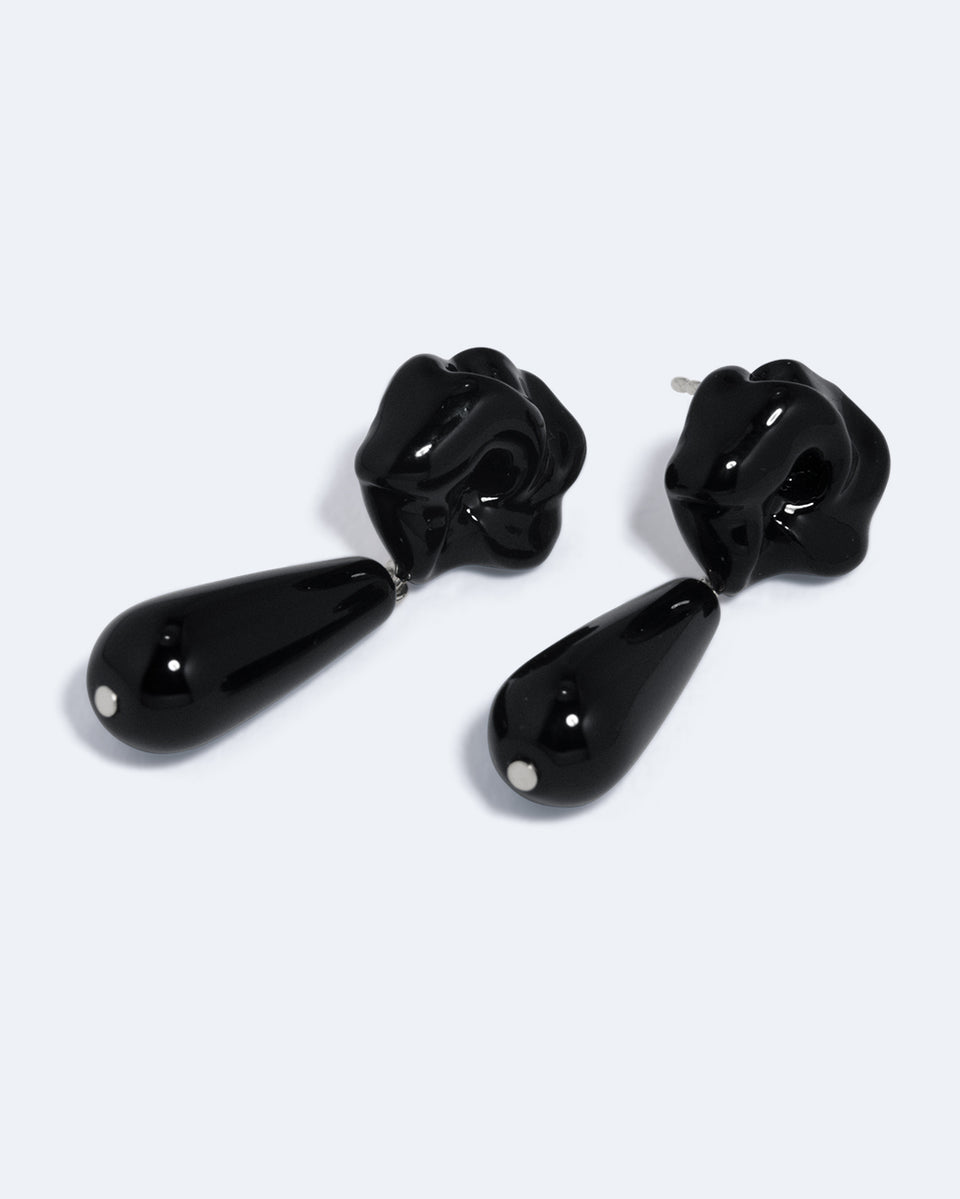 Les profondeurs du temps - Boucles d'oreilles en argent recyclé, onyx noir et émail