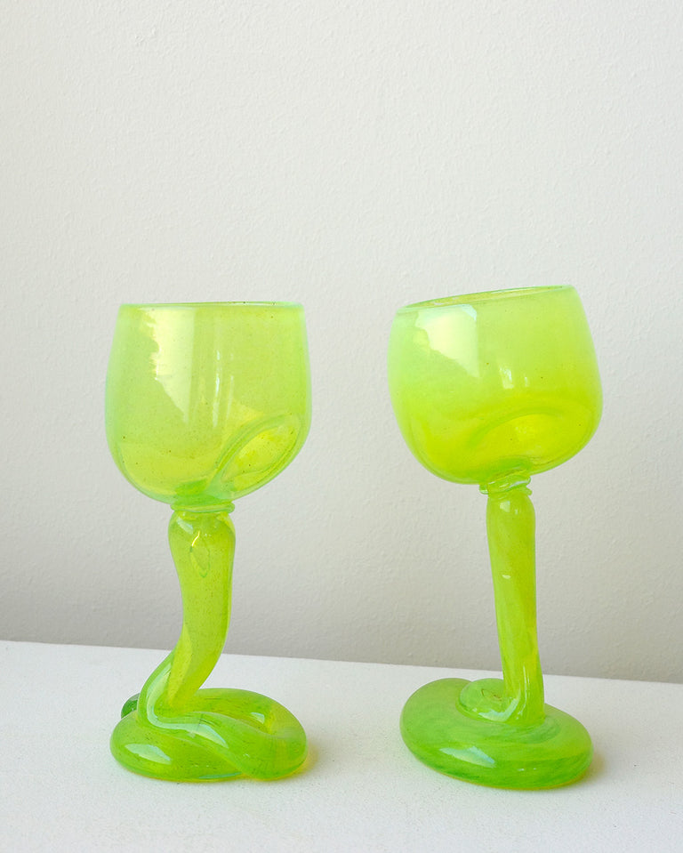 Thaw - Set of 2 Recycled Wine Glass in Acid Green