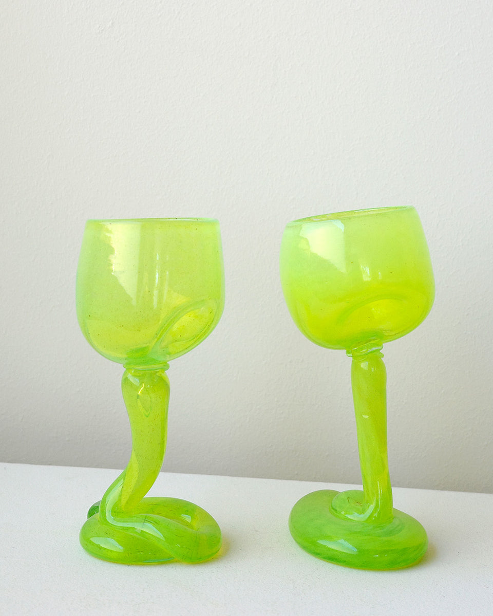 Thaw - Set of 2 Recycled Wine Glass in Acid Green