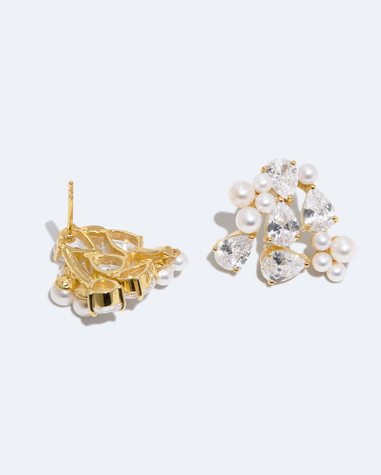 The Breaths We Dare To Take - Pearl and Zirconia Recycled Gold Vermeil Earrings