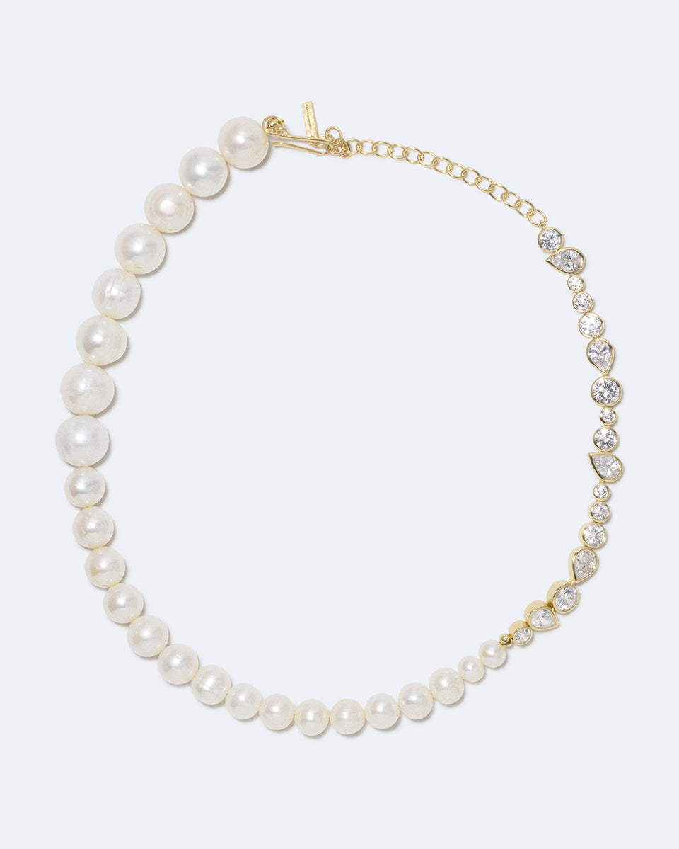 The Temporal Anomaly - Pearl and Zirconia Gold Vermeil Necklace