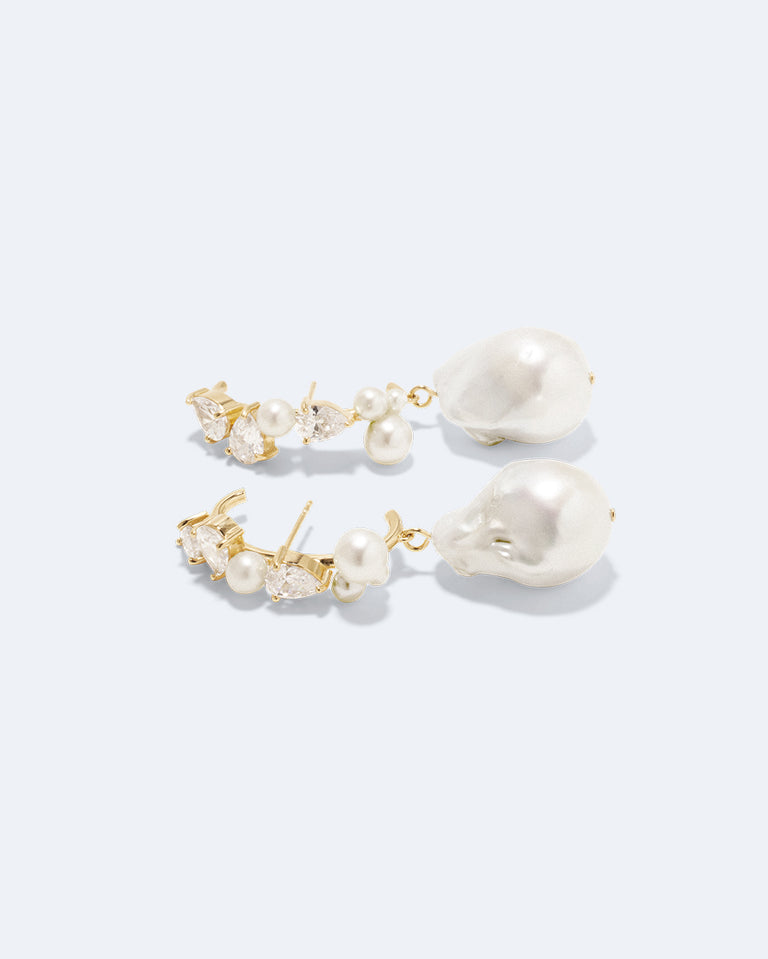 Eze‐eh - Pearl and White Topaz Recycled Gold Vermeil Earrings