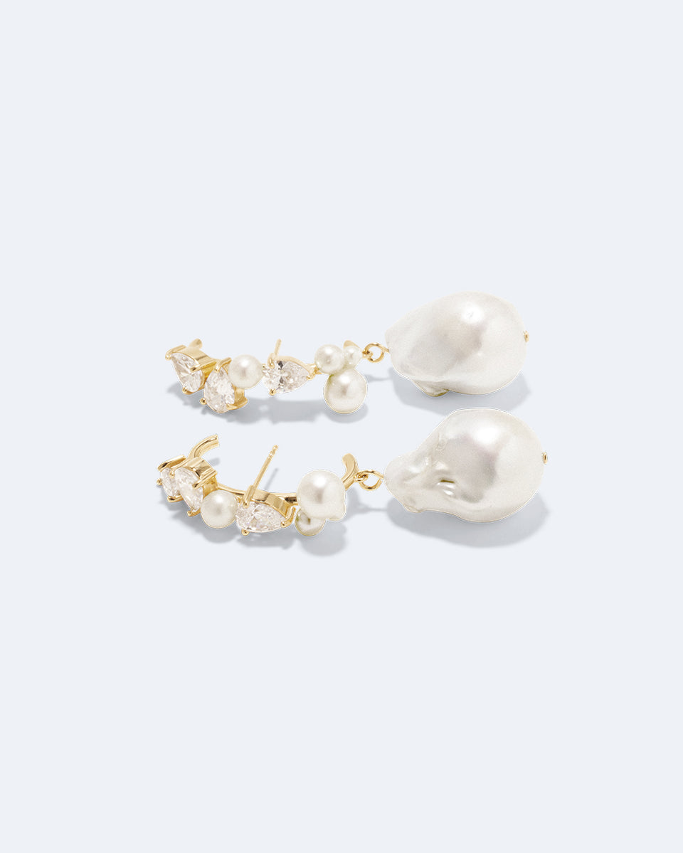 Eze‐eh - Pearl and White Topaz Recycled Gold Vermeil Earrings