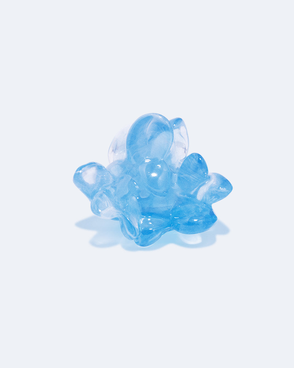 R2275 - Bague en résine bleue et argent recyclé
