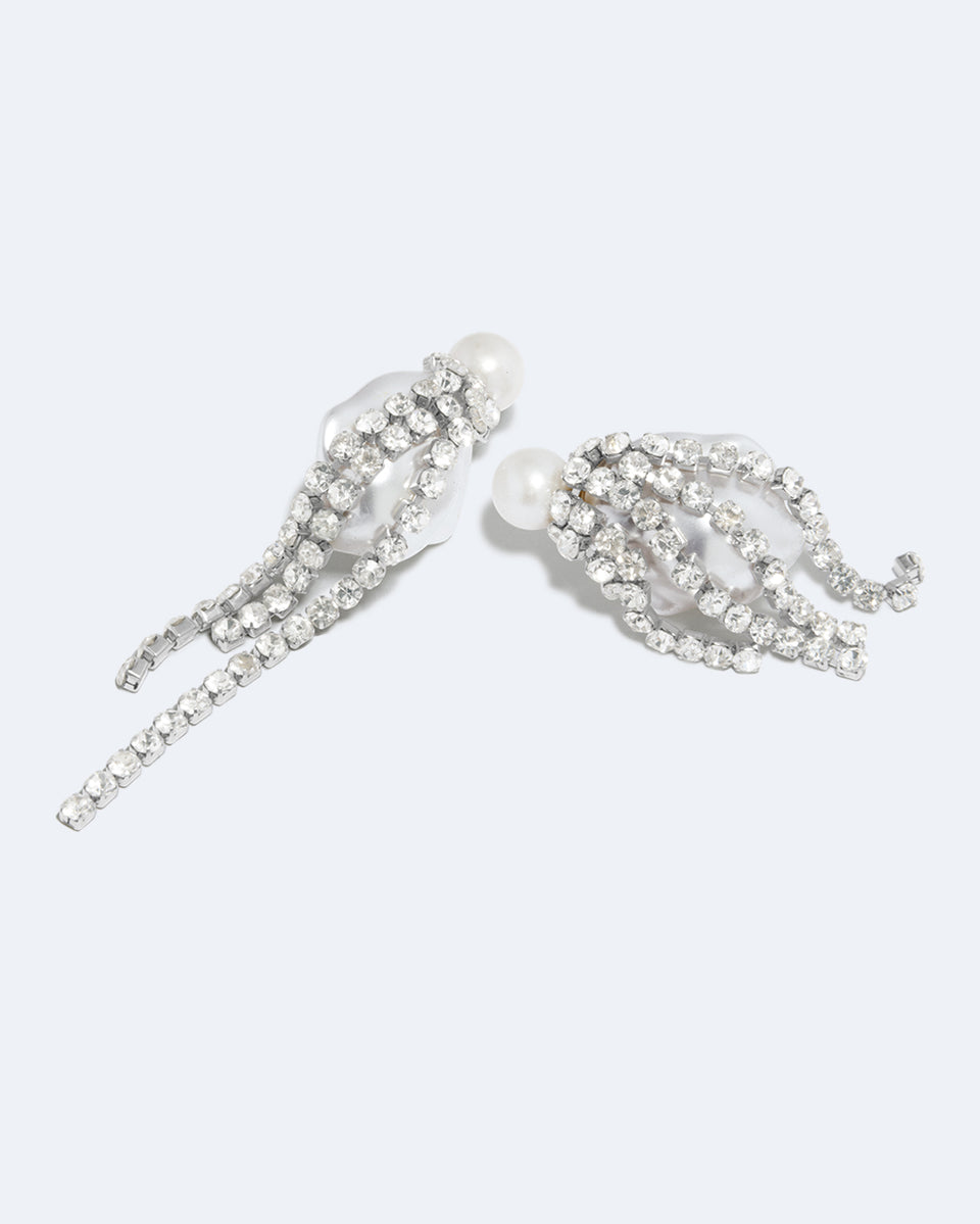 Escape Velocity - Pearl and Rhinestone Rhodium Plated Earrings