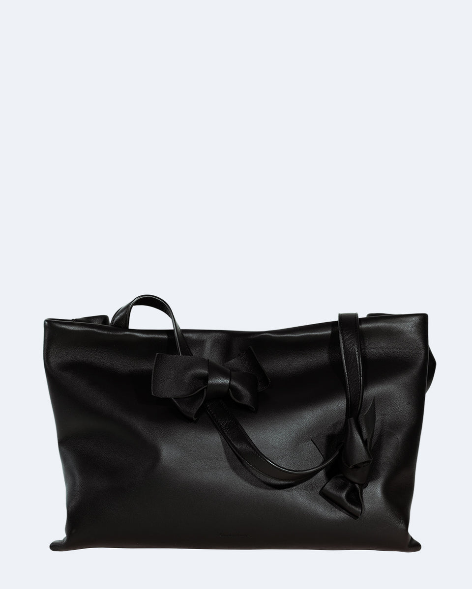Sacs - Grand cabas en cuir noir surcyclé avec nœuds