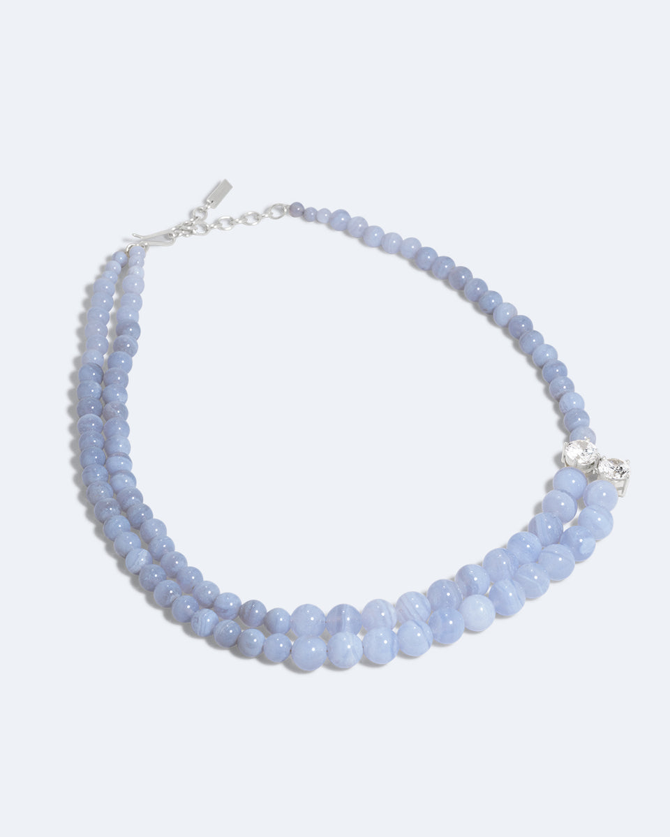 The Light of the Past - Blue Lace Agate and Zirconia Recycled Silver Necklace