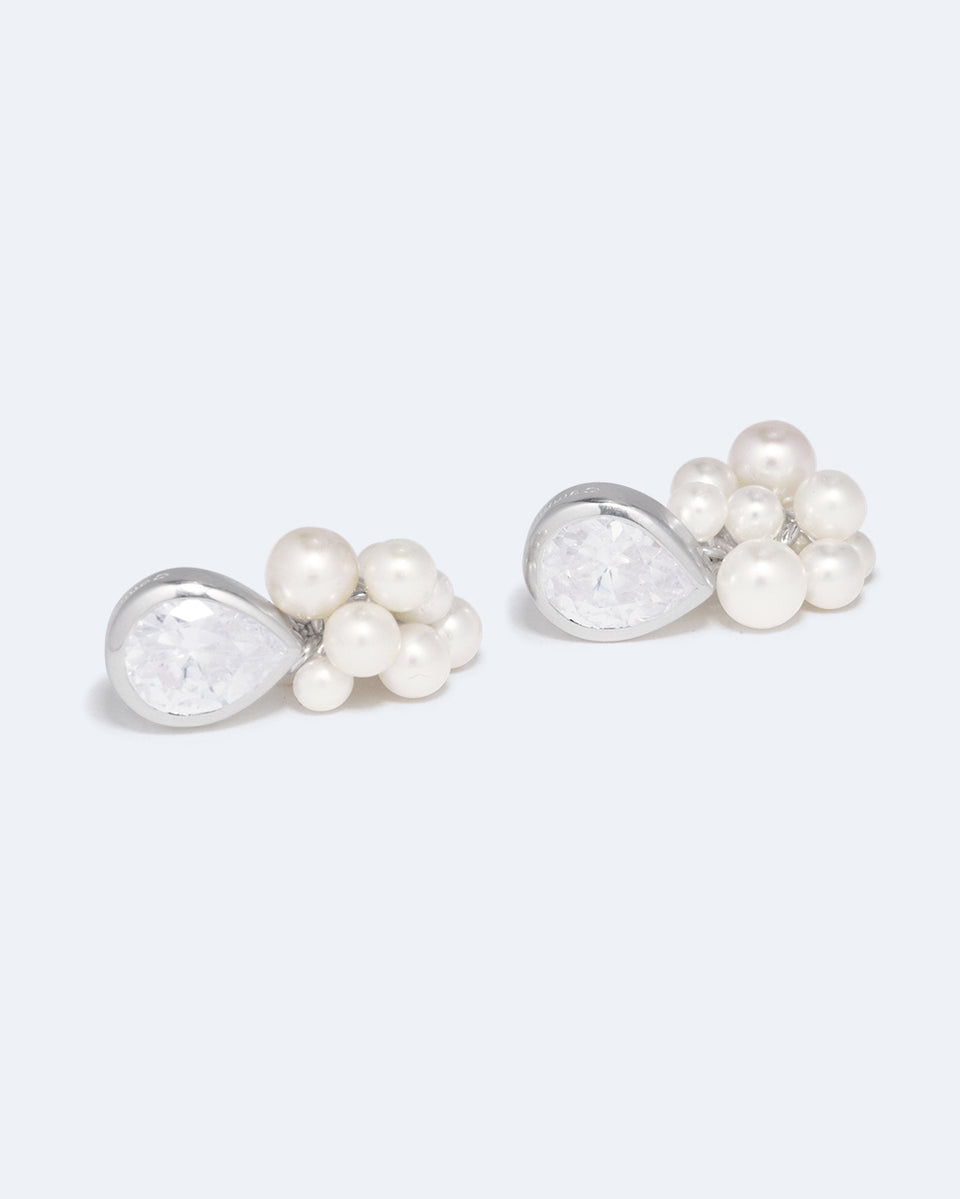 L'alchimie du temps - Boucles d'oreilles en argent recyclé perle et zircone