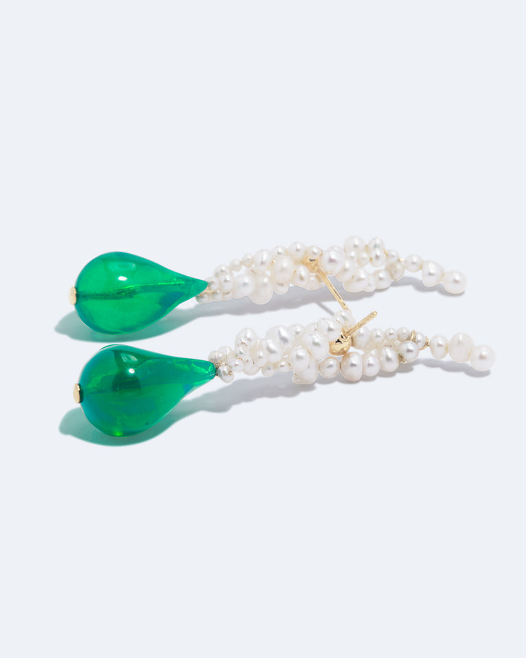 Gotcha - Pearl and Green Bio Resin Recycled Gold Vermeil Earrings