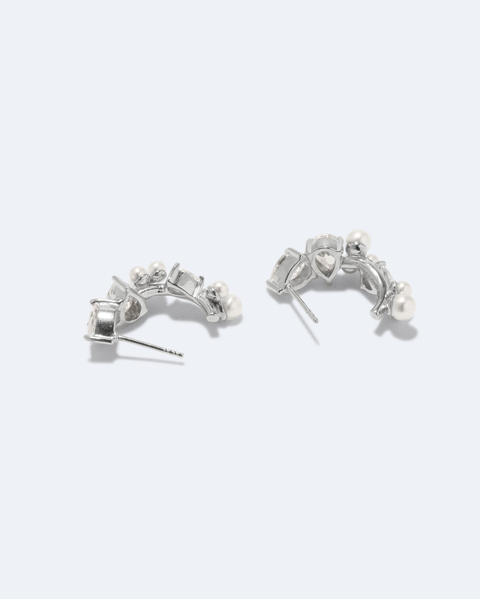 Chasing Shadows - Pearl and Zirconia Recycled Silver Earrings