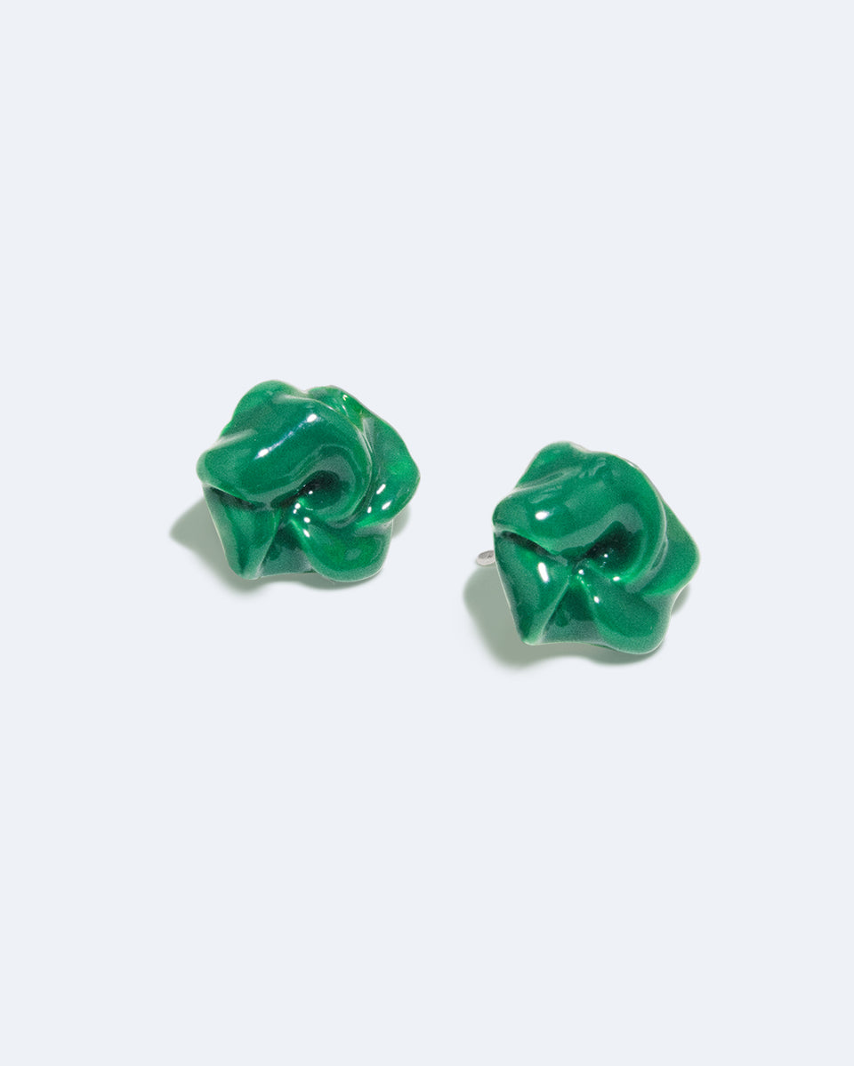 The Depths of Time - Green Enamel and Recycled Silver Earrings