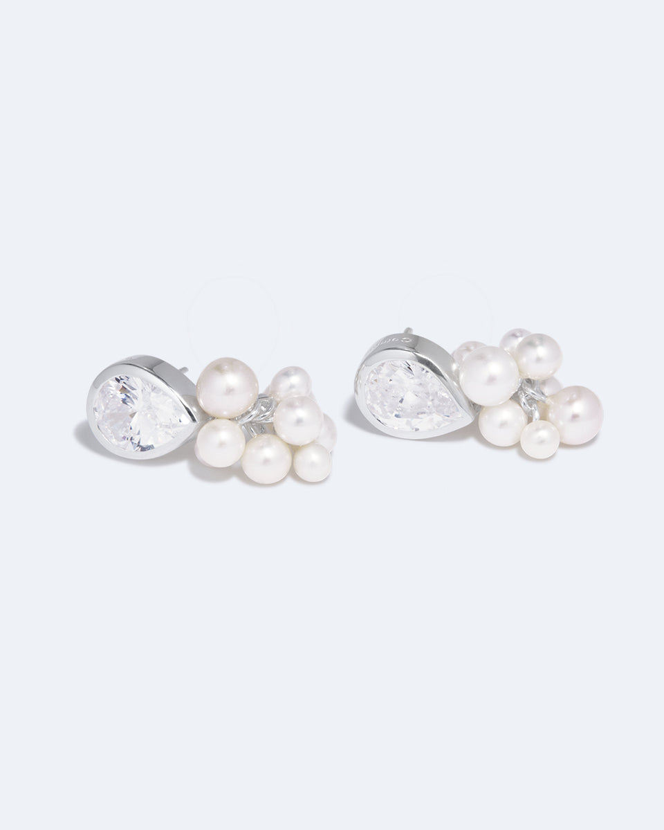 L'alchimie du temps - Boucles d'oreilles en argent recyclé perle et zircone