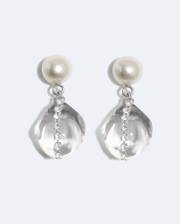 Between the Tides - Clear Resin and Rhinestone Rhodium Plated Earrings