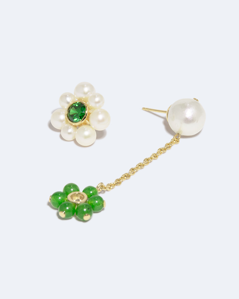 Not Brainwashed (Yet) - Pearl, Zirconia and Jade Bead Recycled Gold Vermeil Earrings