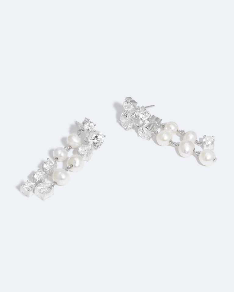 In Search of Lost Time - Pearl and Zirconia Silver Earrings