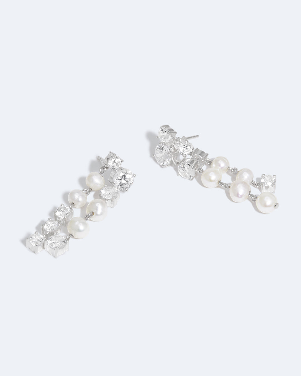 In Search of Lost Time - Pearl and Zirconia Silver Earrings