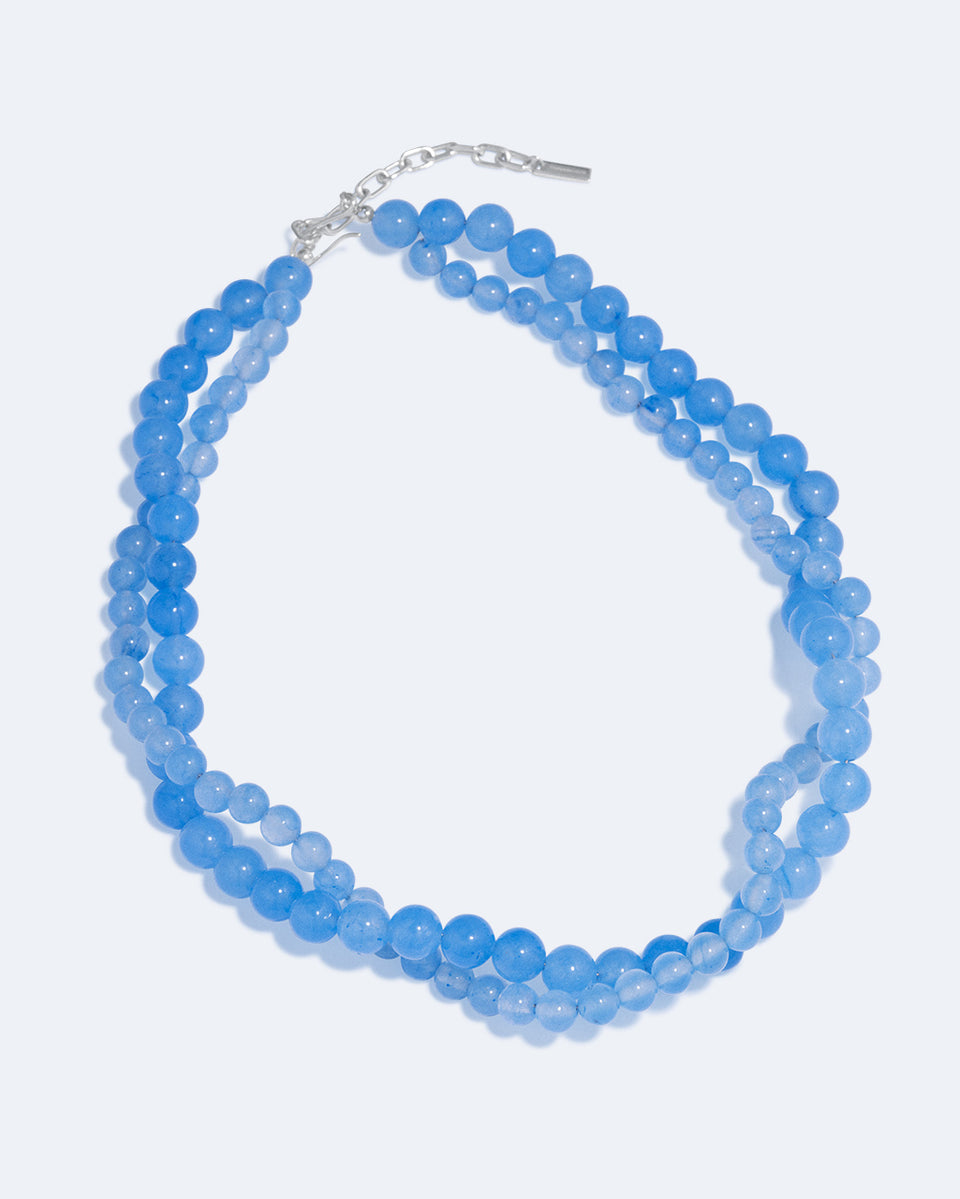 H90 - Collier en Agate bleue à dentelle et Argent recyclé