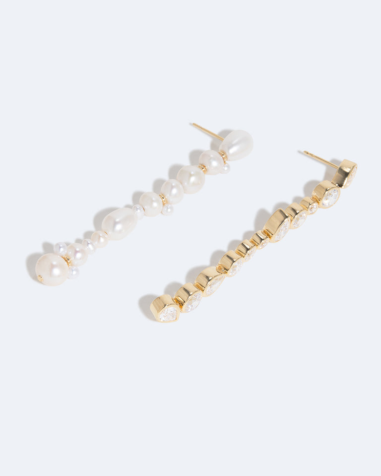 Glitch - Pearl and Zirconia Recycled Gold Vermeil Earrings
