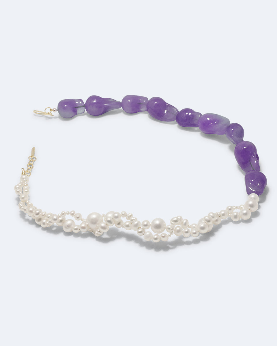 Parade of Possibilities II -  Pearl and Lilac Bio Resin Gold Plated Necklace