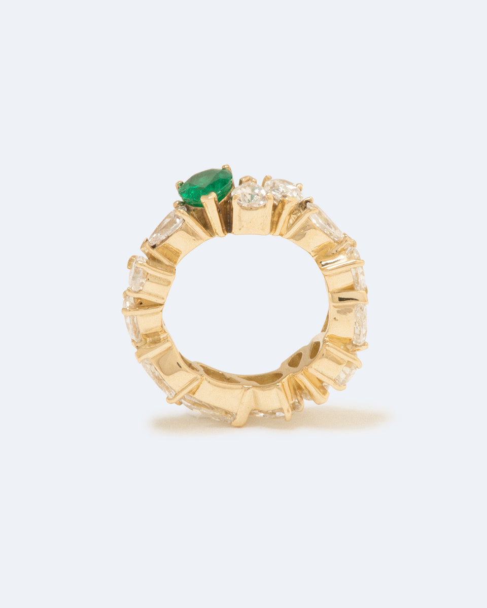 L'Océan de la Nuit - Bague en Or Jaune 18 Carats, Diamants et Émeraudes