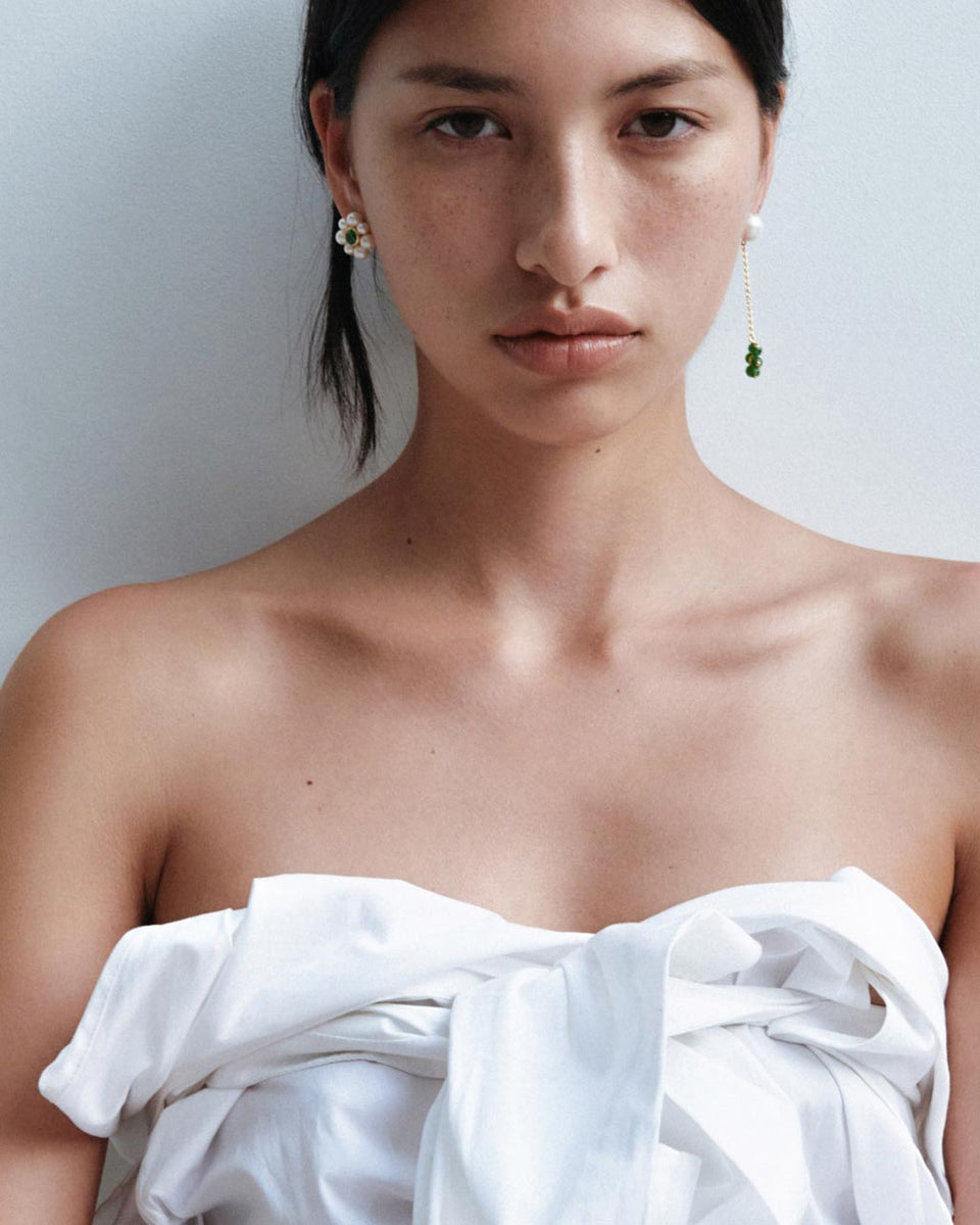 Not Brainwashed (Yet) - Pearl, Zirconia and Jade Bead Recycled Gold Vermeil Earrings