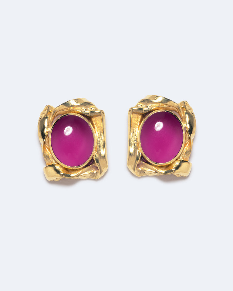 R2260 - Boucles d'oreilles en résine rose et plaqué or