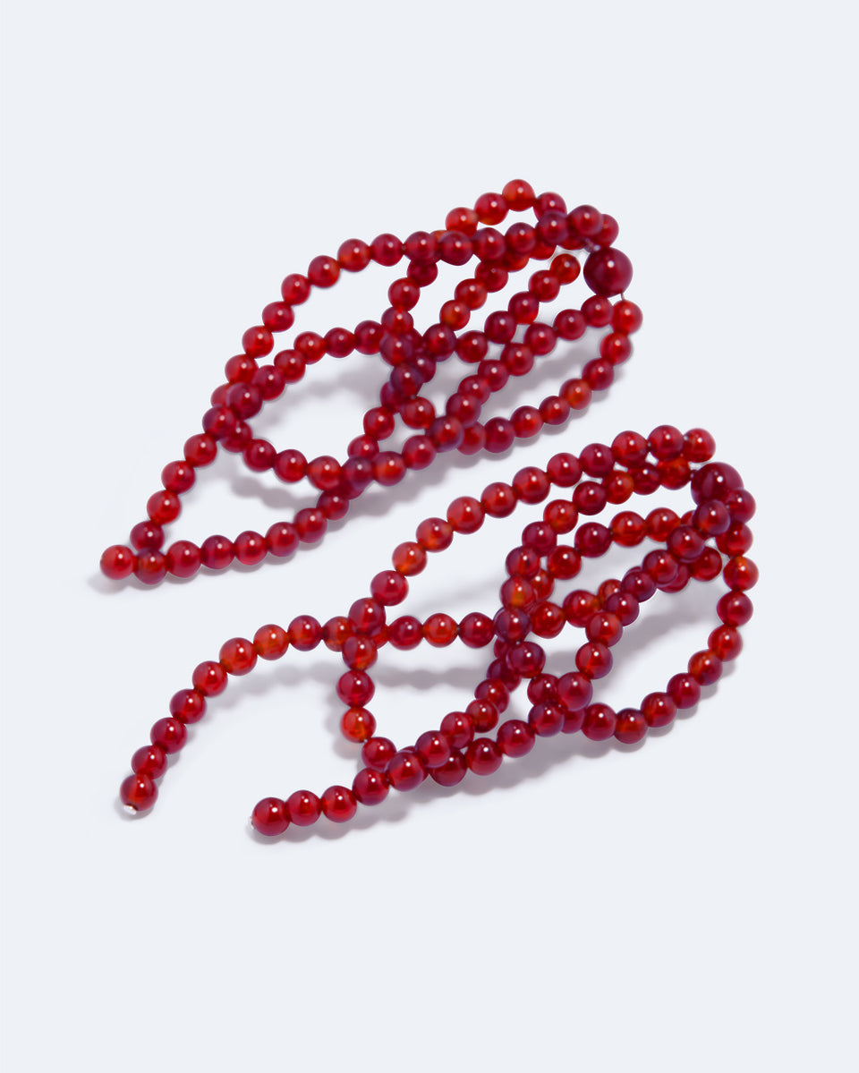 La Toile que Nous Tissons - Boucles d'oreilles en agate dentelle rouge et argent recyclé
