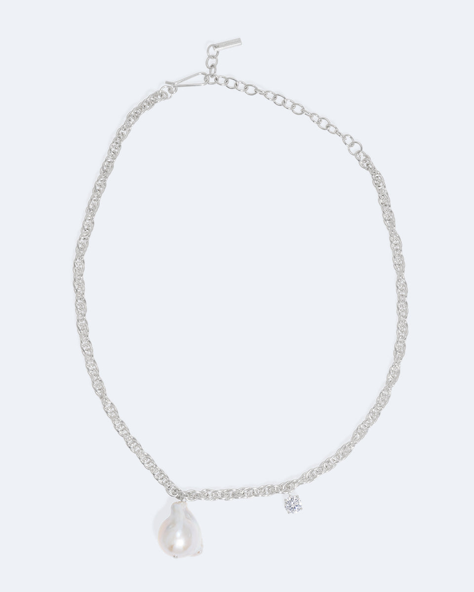 The Quiet Orbit - Pearl and Zirconia Recycled Silver Necklace
