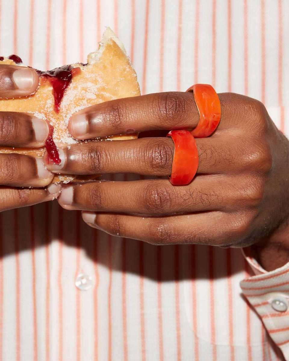 Un cercle vertueux ? - Bague Signet en Résine Bio Orange et Vermeil