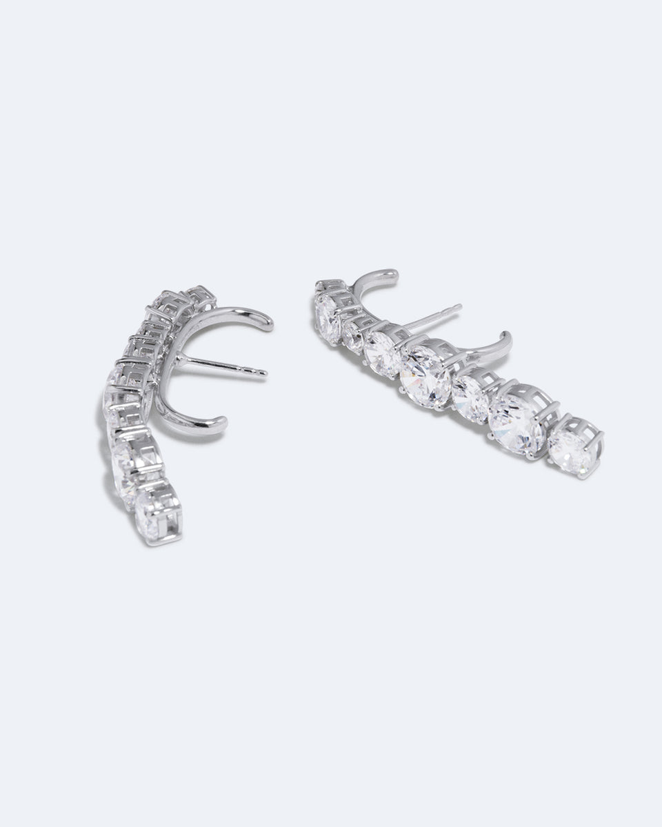 Inflection - Zirconia and Recycled Silver Ear Climbers