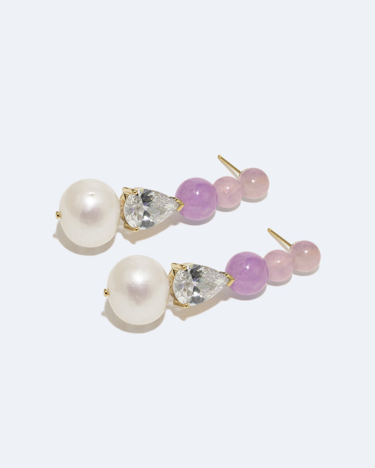 Ballard - Pearl, Zirconia and Jade Bead Gold Vermeil Earrings