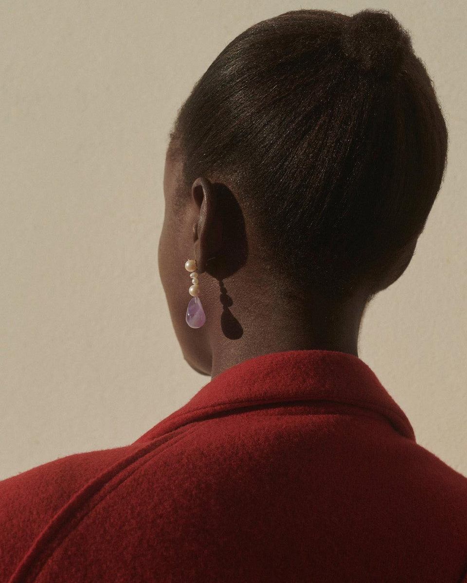 Pluck - Boucles d'oreilles en Vermeil, Résine Bio Perle et Lilas