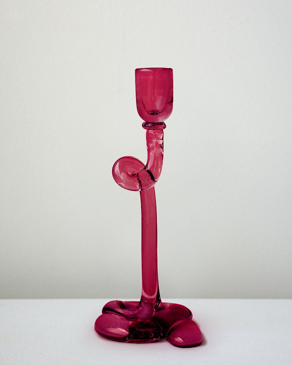 Thaw - Recycled Glass Candlestick in Magenta